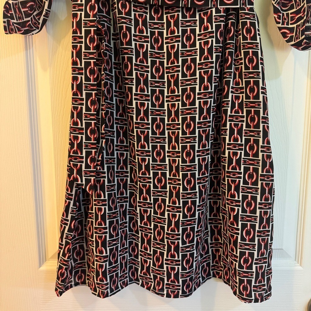 Moussy New Size 6 Shift Dress Red Black Chain Link Print Pockets 3/4 Sleeves - Picture 9 of 14